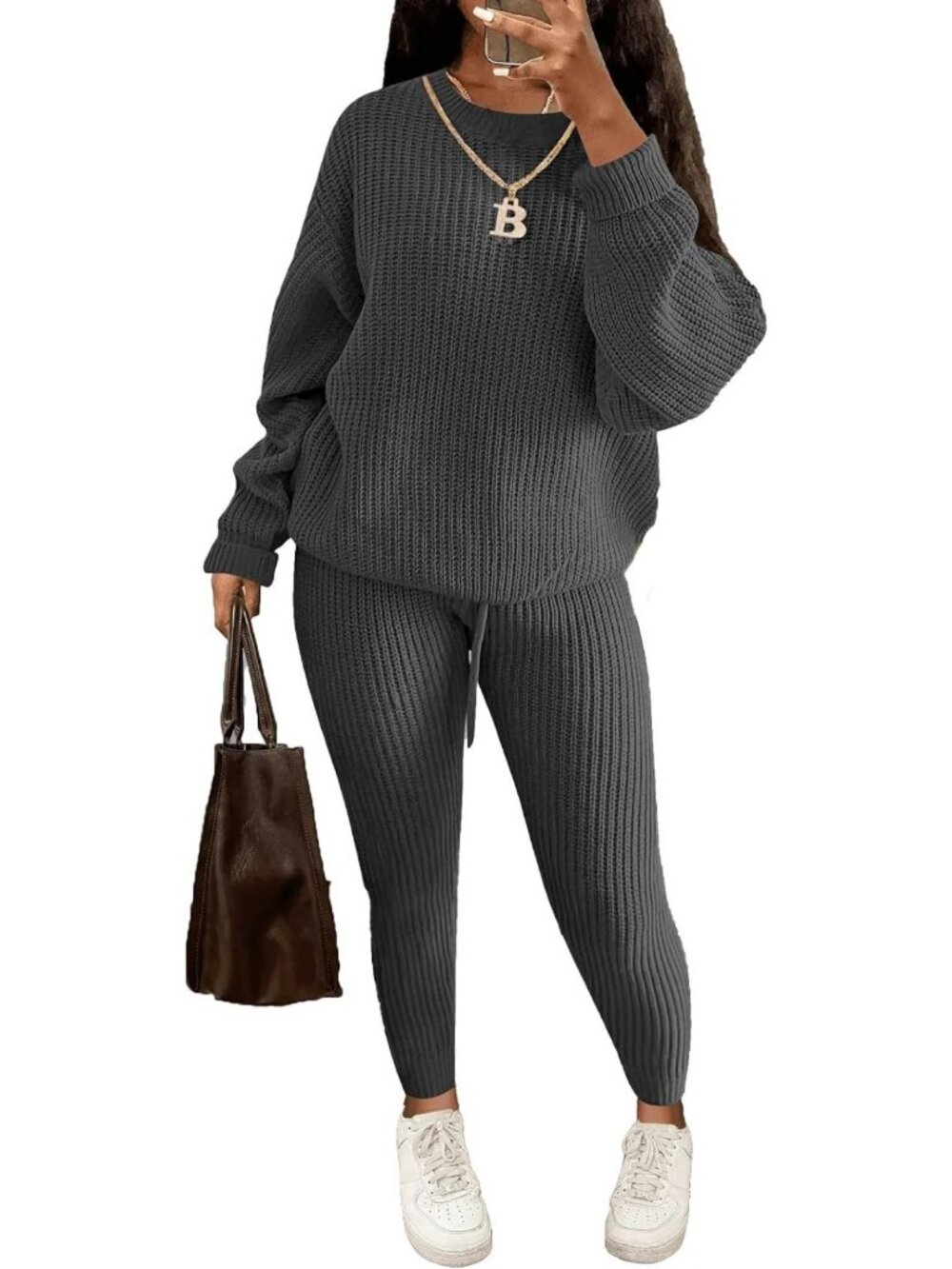 Cozy 2-Piece Long Sleeve Knit Lounge Set for Women - Stylish Sweater Outfit